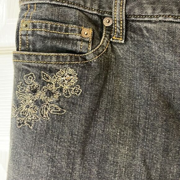Ann Taylor Y2K Bootcut Jeans 16 Dark Wash Floral Sequin Embroidery Denim - Picture 4 of 8